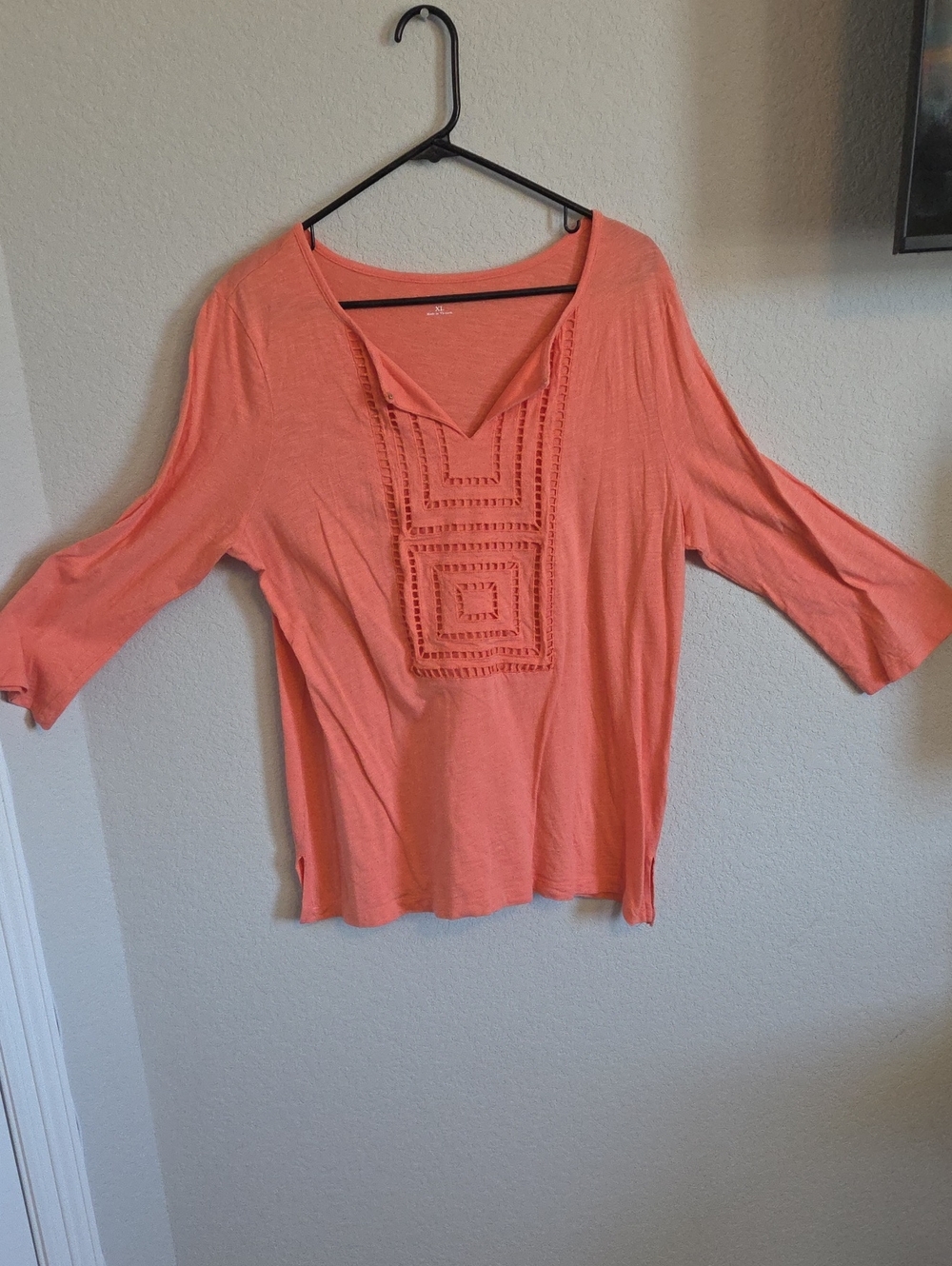 Croft & Barrow Orange Boho Crochet Trim Blouse Size XL